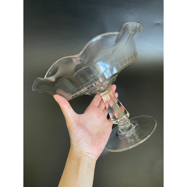 Glass Vintage Pressed Glass Compotes With Ruffled Edge - Set of 3 For Sale - Image 7 of 10