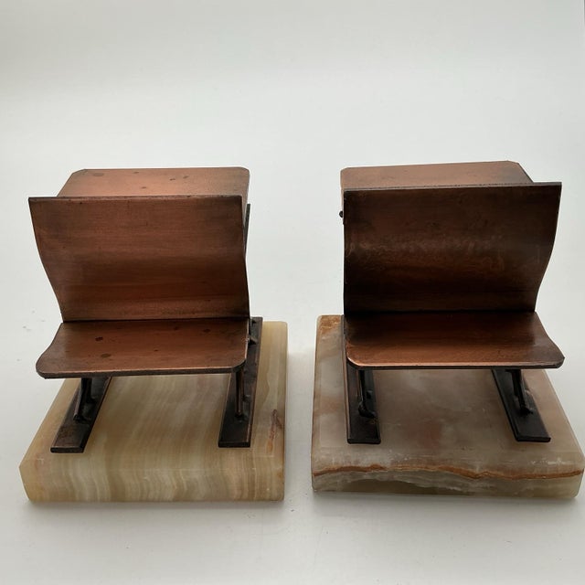1972 C. Jere School Desk Bookends Pair Copper Onyx Bases Signed Artisan Hous For Sale - Image 6 of 8