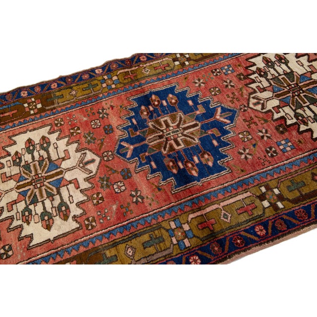 Tribal Vintage Tribal Persian Heriz Wool Rug in Red-Rust Color For Sale - Image 3 of 7