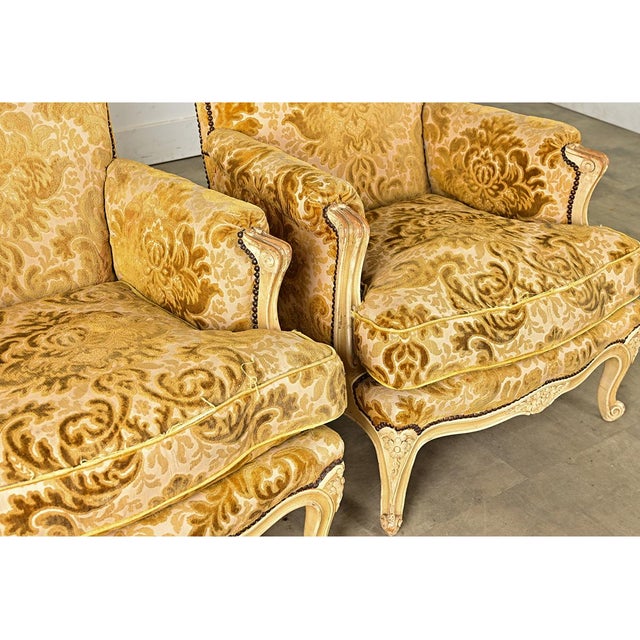 French 19th Century Pair of Louis XV Style Bergeres For Sale - Image 13 of 14