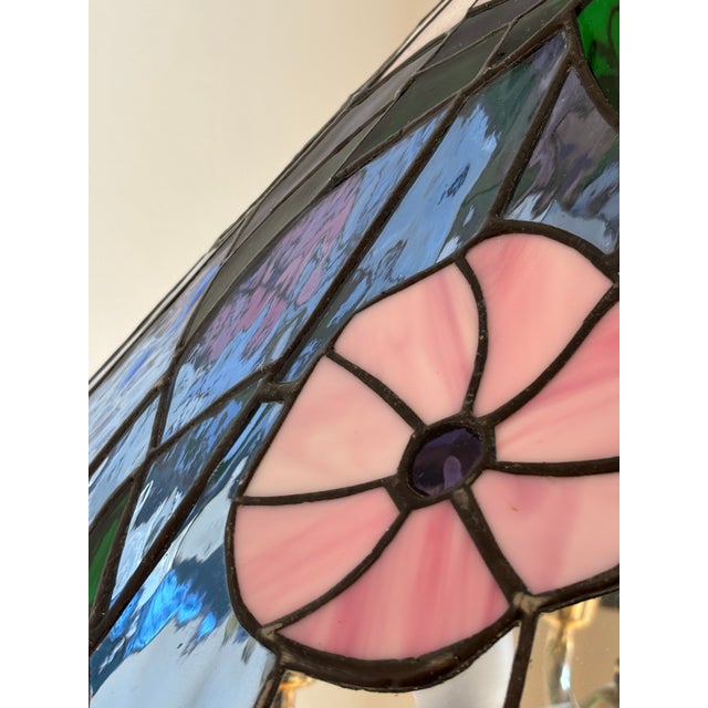Vintage Tiffany-Inspired Stained Glass Hummingbird Pendant Lamp For Sale - Image 11 of 18