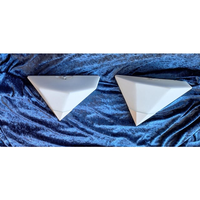 Vintage Flat Wall Lamps in Opaque White Glass and White Metal Mount from Glashütte Limburg, 1980s, Set of 2 For Sale - Image 10 of 11