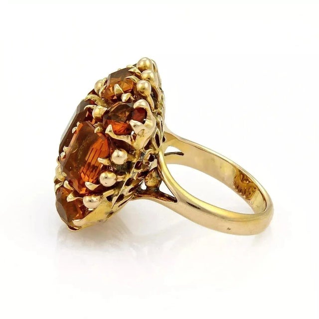 Citrine Square Cluster 14k Yellow Gold Ring - Size 6.5 For Sale - Image 4 of 6