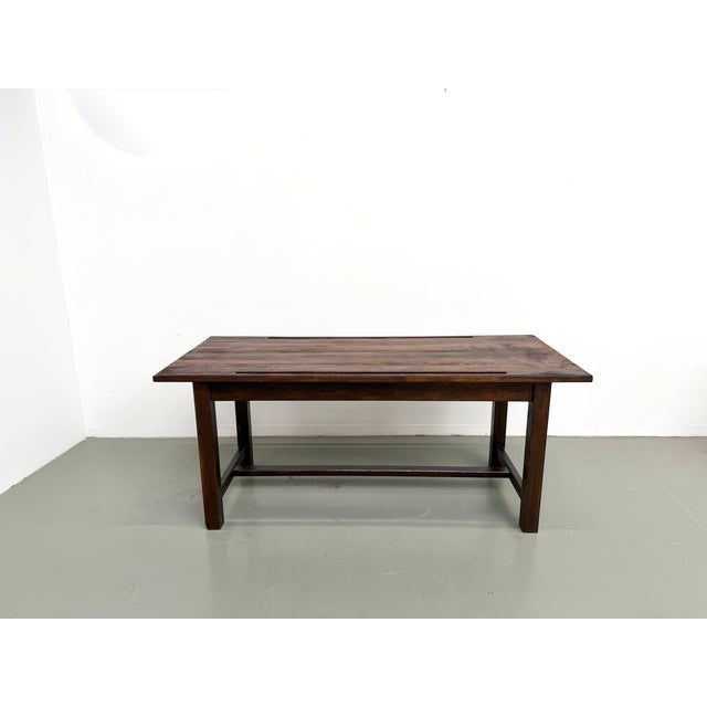 Pine Worktable with Grooved Top and Satin Brown Finish, 1960s For Sale - Image 4 of 18