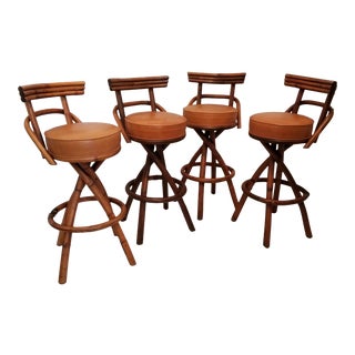 Vintage Swiveling Rattan Barstools - Set of 4 For Sale