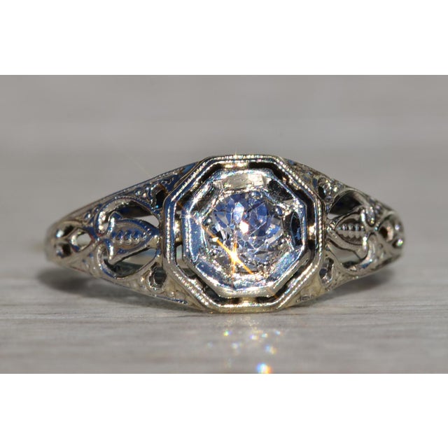 The Paconia: Ladies 18K White Gold Art Deco Diamond Engagement Ring For Sale - Image 9 of 11