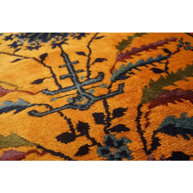 Goldenrod 1920s Goldenord Floral Antique Chinese Art Deco Carpet 3'' X 5'6'' Knotted Wool Rug For Sale - Image 8 of 12
