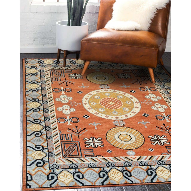 2020s 10x14 Jade Traditional Coral Geometric Medallion Hand Knotted Wool Carpet Rug For Sale - Image 5 of 8
