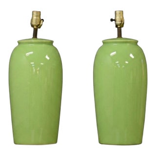 1960s Mid Century Green Table Lamps - A Pair For Sale