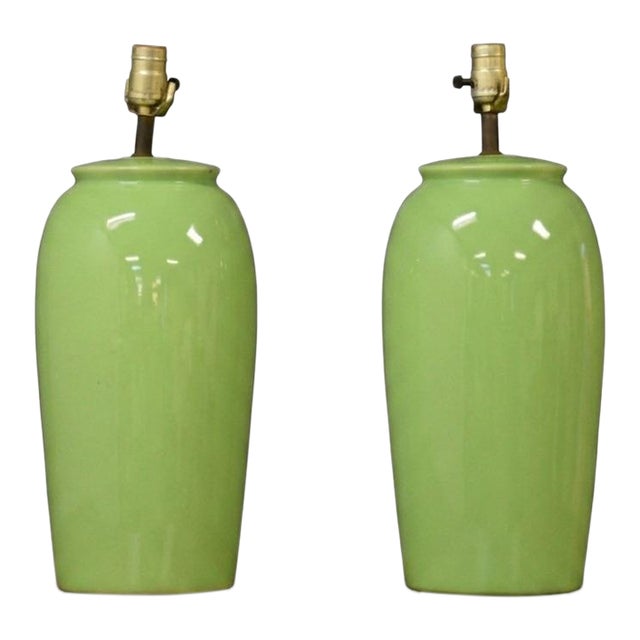 1960s Mid Century Green Table Lamps - A Pair For Sale