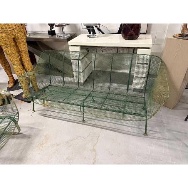 1960s Woodard Sculptura 3 Pieces Wire Set in Wonderful Green Faded Paint For Sale In Palm Springs - Image 6 of 18