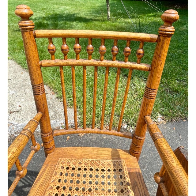 Late 19th-Century Victorian Solid Oak "Ball & Stick" Highchair With Hand-Woven Cane Seat For Sale - Image 6 of 18