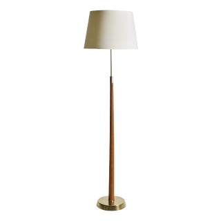 Floor Lamp in Wood and Brass by Hans Bergström for Asea, 1940s For Sale