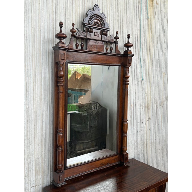 Early 20th French Ebonized Mirror with Turned Columns and High Carved Details For Sale - Image 16 of 18