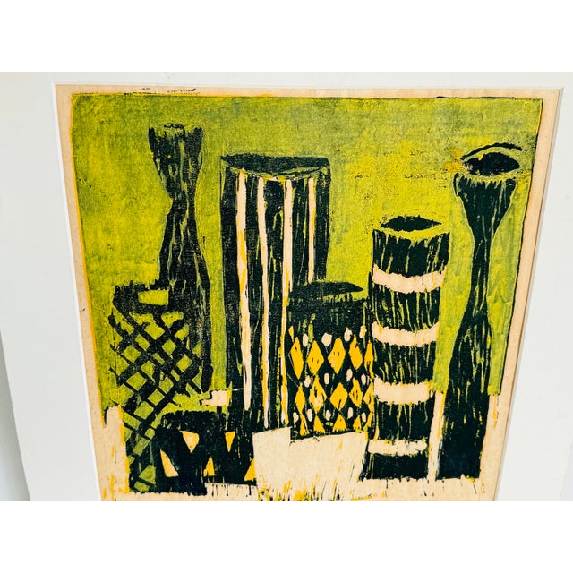 Vintage 1970 "Candles" Wood Block Art. The wood block is colored with green, gold and black. Numbered 1 of 9, titled and...