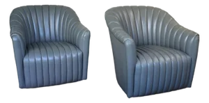 Vintage Pair of Gray Leather Channel-Tufted Club Chairs by Martin/Brattrud, 1987