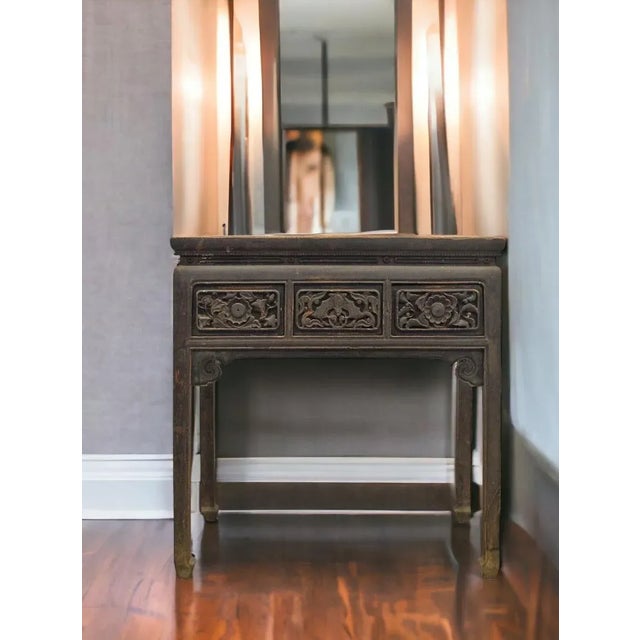 Hand Carved Drawers Entryway Console Table For Sale - Image 4 of 11