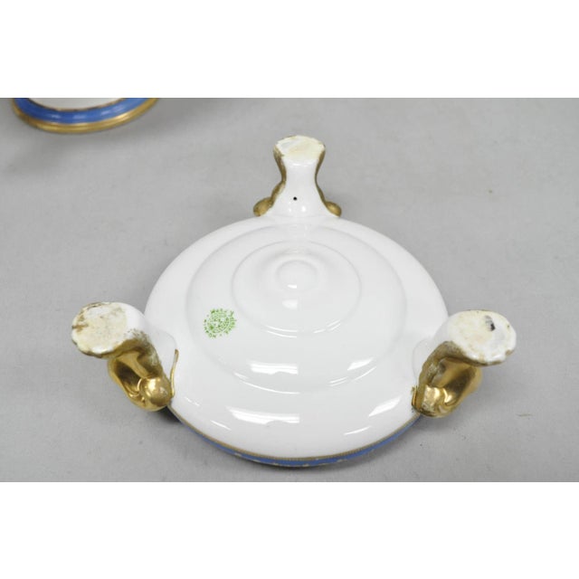 Early 20th Century Nippon Hand Painted Porcelain Blue Centerpiece Compote Bowl W/ Cottage & Geese For Sale - Image 16 of 18