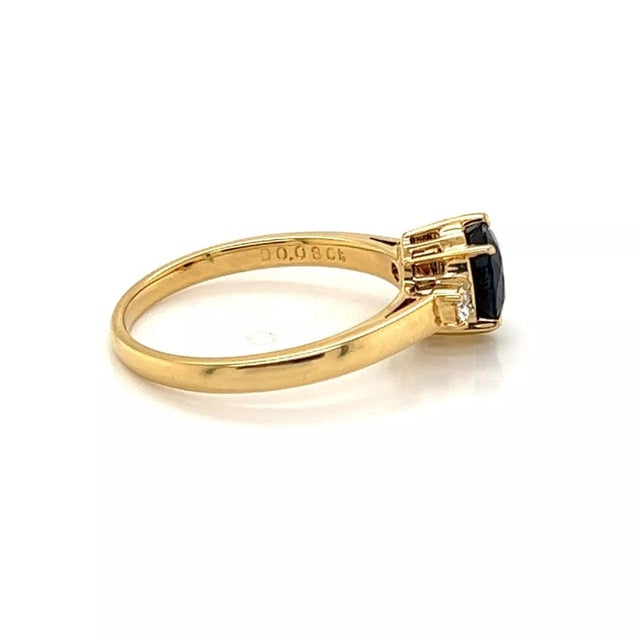 Metal Mikimoto Diamond Sapphire 18k Yellow Gold Ring, Size 6.5 For Sale - Image 7 of 8