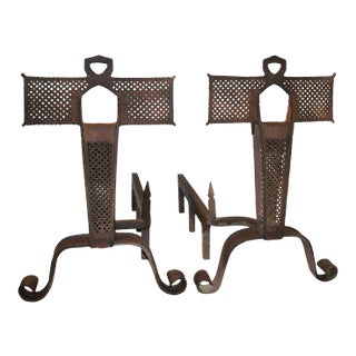 Andirons Antique With Perforated Metalwork - A Pair For Sale