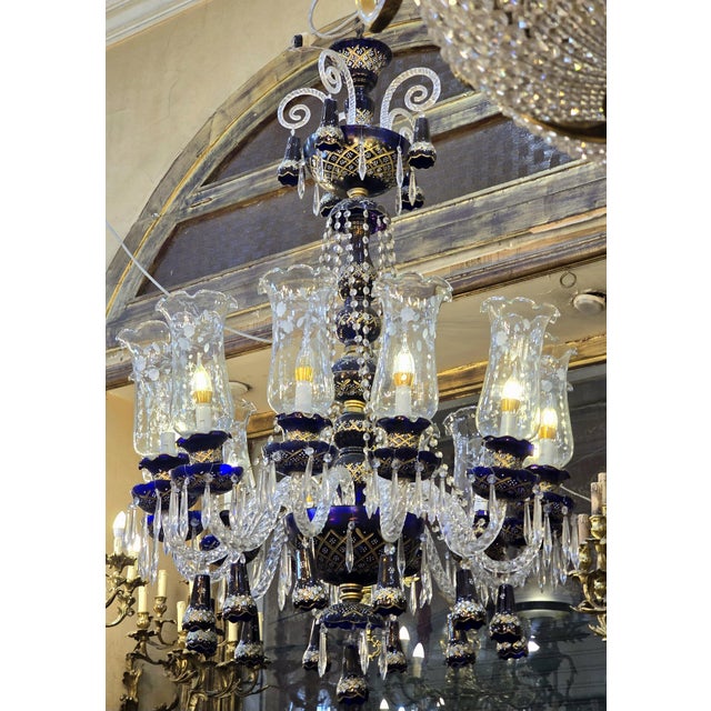 Rococo Rococo Style Blue & White Gilded Crystal Chandelier For Sale - Image 3 of 3