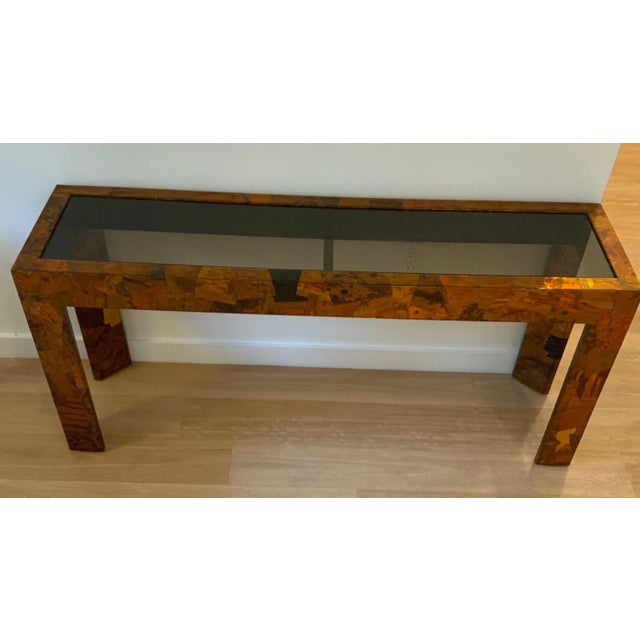 Paul Evans Style Patchwork Brutalist Brass and Copper Console For Sale - Image 10 of 10
