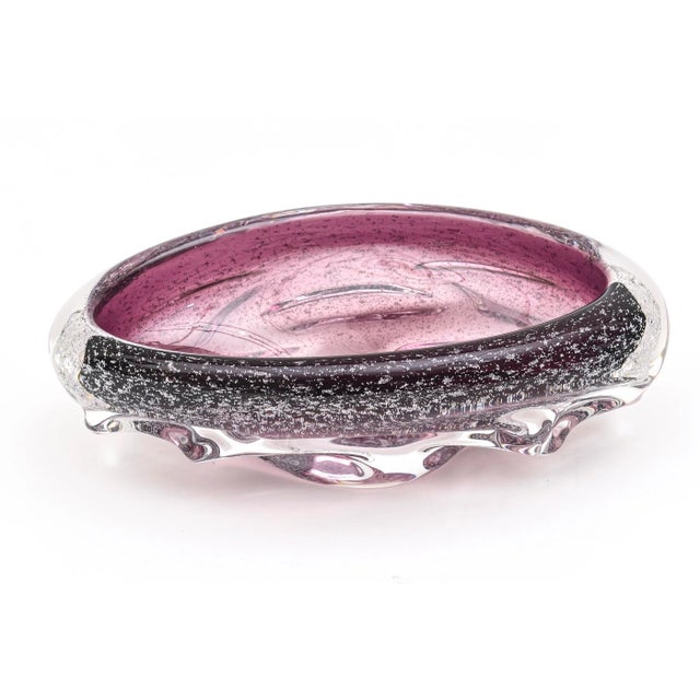 Vintage Murano Seguso Purple Pulegoso Oval Bowl With Bubbles and Clear Appendages For Sale - Image 10 of 10