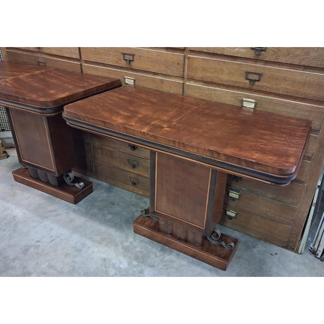 Art Deco Console Tables in Mahogany and Lemonwood, 1930, Set of 2 For Sale - Image 3 of 5