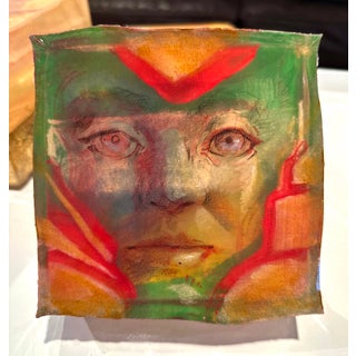 Inner Soul by Marc Scheff | Layered Resin, Pastel, Pencil, Acrylic on Board Abstract face with vibrant colors. For Sale