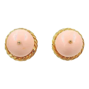 Vintage 1970s Signed Delillo Cabochon Faux-Coral Rhinestone Earrings - 2 Pieces