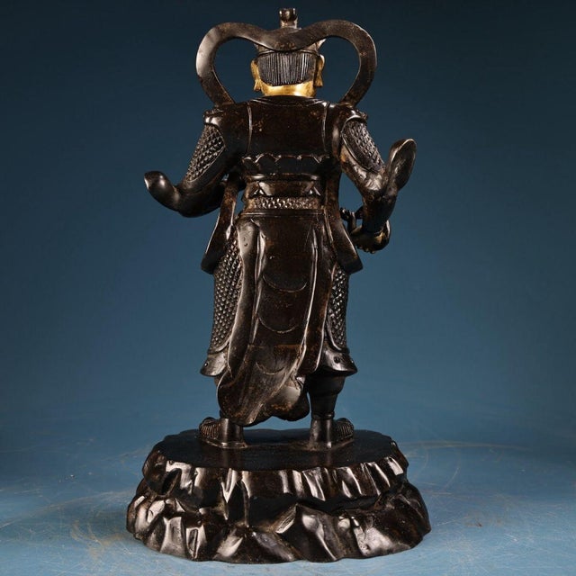 Metal Gilt Bronze Guardian King Statue – Heavenly King Figure For Sale - Image 7 of 10