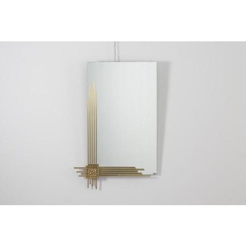 Rectangular Wall Mirror with Golden Brass Frame attributed to Angelo Brotto for Esperia, Italy, 1970 For Sale - Image 13 of 18