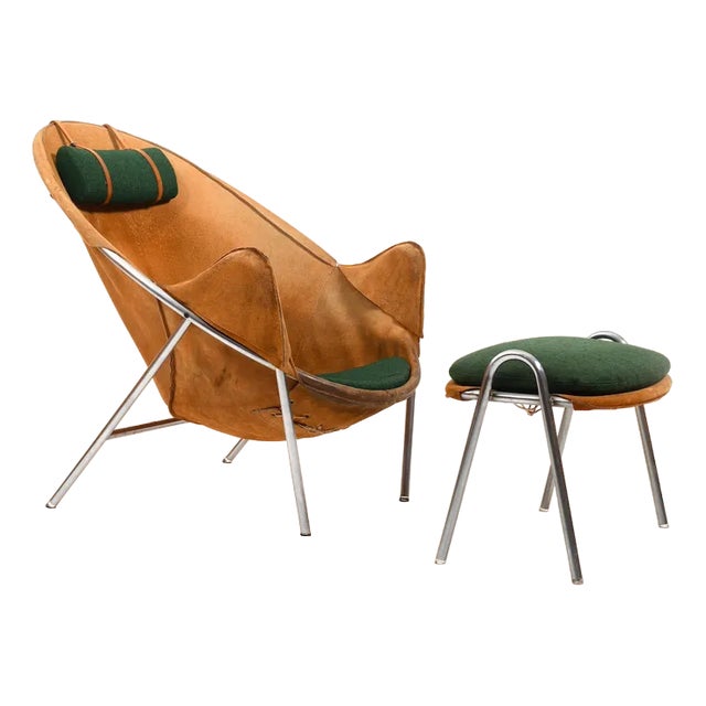 Bo-360 Chair and Footstool by Erik Ole Jørgensen for Bovirke, 1953, Set of 2 For Sale