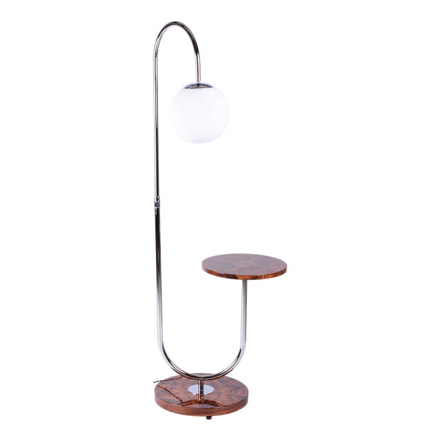 Art Deco Floor Lamp in Walnut attributed to J. Halabala for Up Závody, Czech, 1930s For Sale