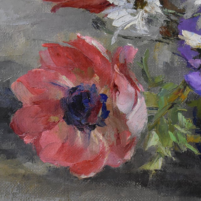 1930s Georges Danset, Anemones and Daisies, Oil on Canvas, Early 20th Century, Framed For Sale - Image 5 of 10
