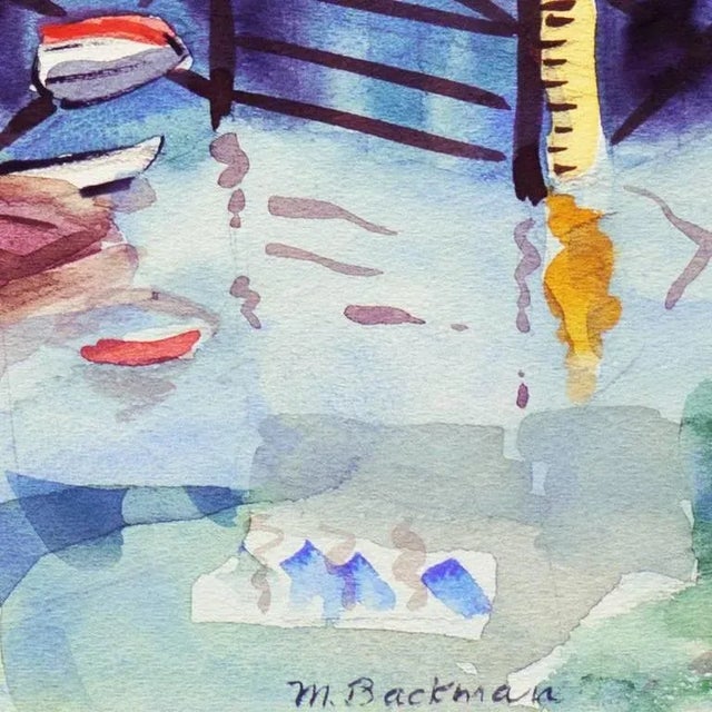 'Fisherman's Wharf, Monterey' by Muriel Backman, 1955; Crocker Art Museum California Modernist For Sale In Monterey, CA - Image 6 of 9