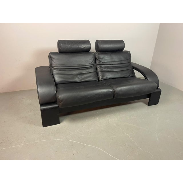 Black Kroken 2-Seater Sofa in Black Leather by Åke Fribytter for Nelo Möbel, Sweden, 1970s For Sale - Image 8 of 15
