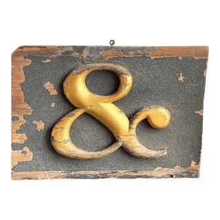 Antique Carved & Gold Gilded Ampersand Sign For Sale