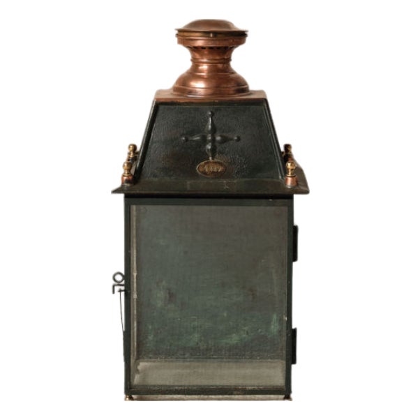19th Century French Iron Gas Green Lantern For Sale