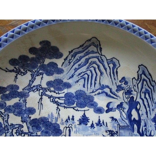 Ceramic Early 20th Century Blue and White Porcelain Chinese Export Charger with Mountains, Pagoda For Sale - Image 7 of 7
