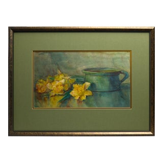 Anna S. Fisher Antique Watercolor Still Life, Yellow Daffodils, Signed For Sale