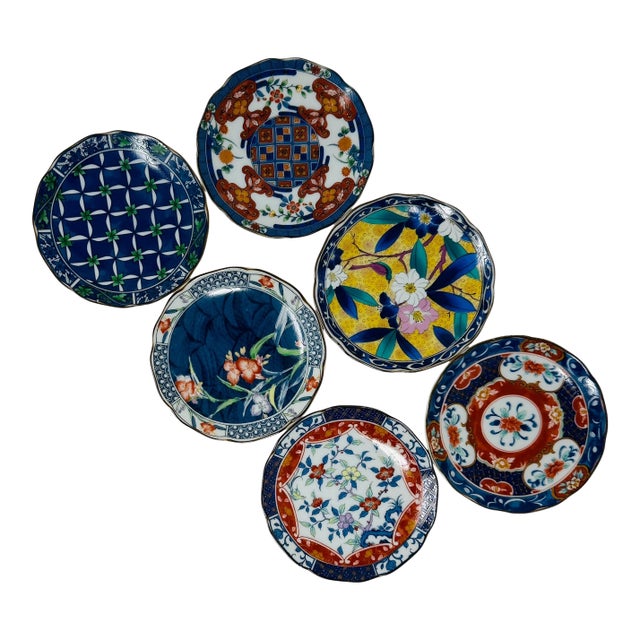 Vintage Japanese Arita Gaho Kiln Mamezara Mini Plates - Set of 6 For Sale
