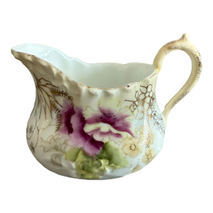 Antique Creamer Porcelain Transfer Ware Purple White Gilt Flowers