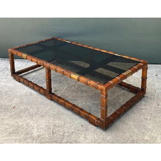 Vintage Carved Faux Bamboo and Glass Coffee Table For Sale In West Palm - Image 6 of 12