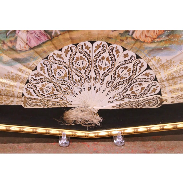19th Century French Framed Hand-Painted Fan With Bone Guards For Sale - Image 4 of 7