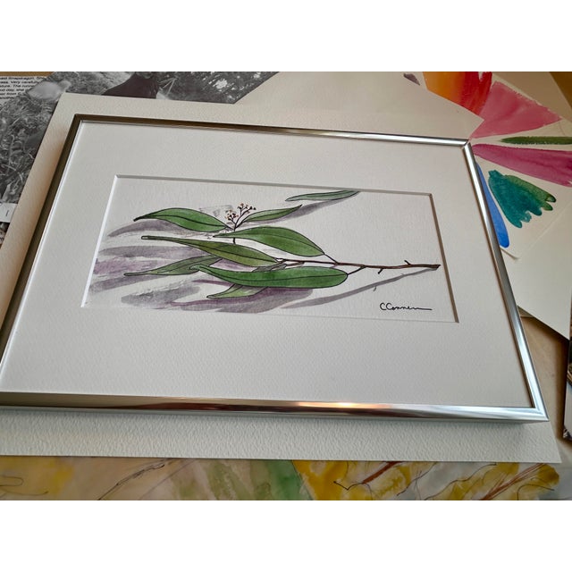 1990s 1990s Original Watercolor Small Painting “Eucalyptus Sprig” For Sale - Image 5 of 6