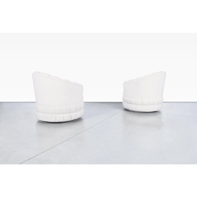 Mid-Century Modern Channel Back Swivel Lounge Chairs, 1970s For Sale - Image 4 of 12