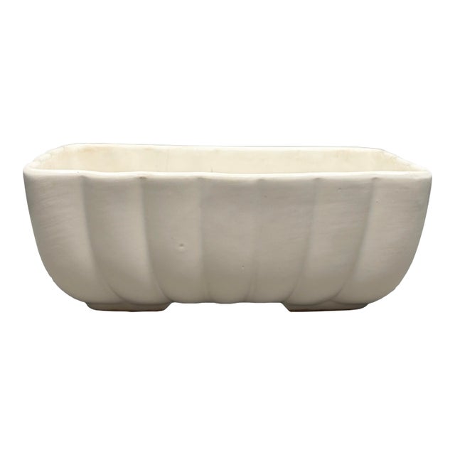 Vintage White Hull Usa Ceramic Ribbed Planter F42 For Sale