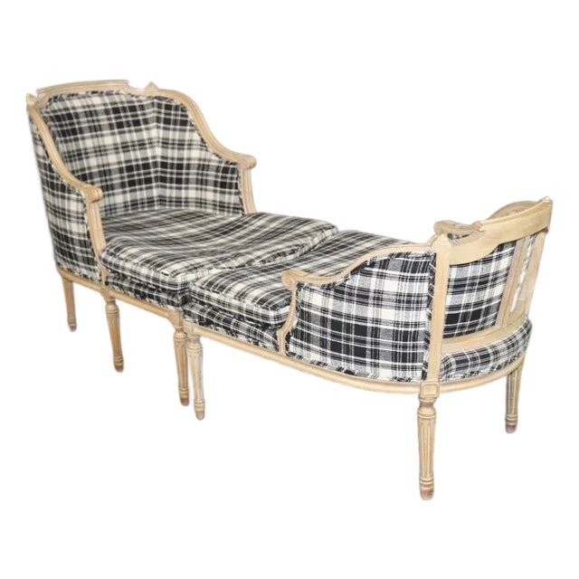 French Louis XVI Style Two Piece Duchess Brise Daybed Chaise For Sale