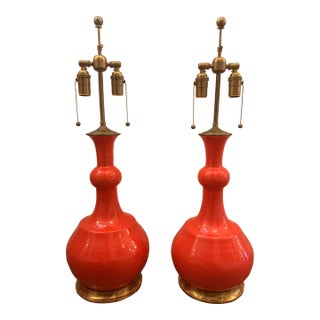 Pair of Christopher Spitzmiller, Inc. Red Orange Table Lamps For Sale